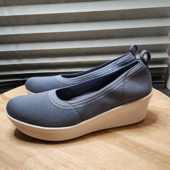 Clarks Cloudsteppers Step Rose Fern – Women’s 9W | Blue Slip-On Wedge - Picture 4 of 10